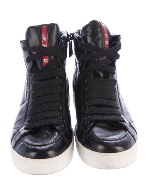 prada sport black nylon and leather high top sneakers|Prada sneakers women.